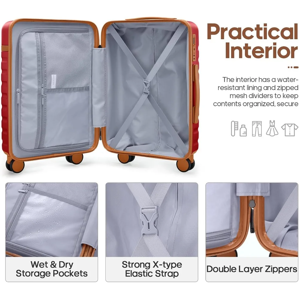 Set Koper Spinner Hardside 3 Buah - Koper Kabin 20 Inci dengan Kunci TSA, Set Koper Perjalanan yang Tahan Lama