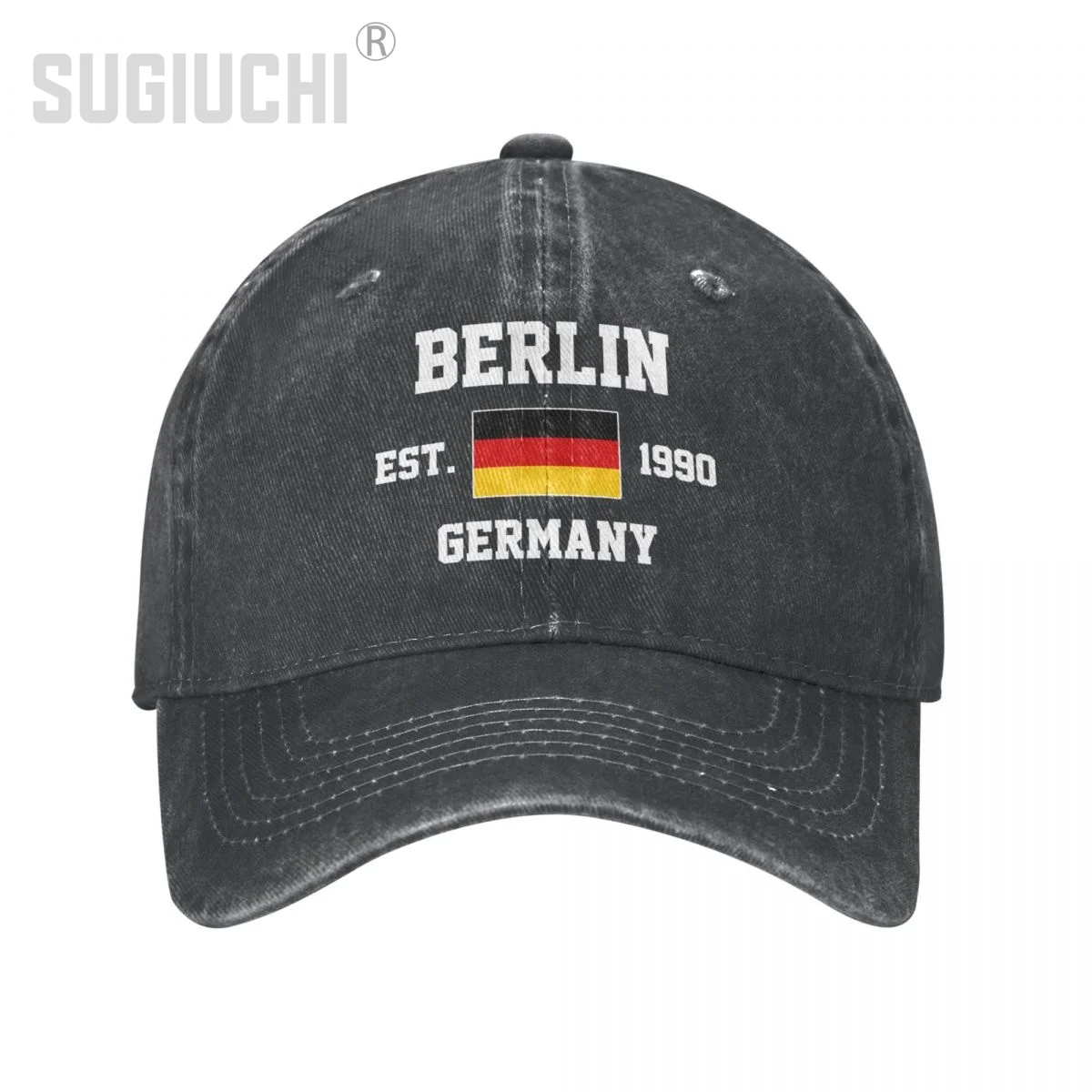 Flag of Germany EST.1990 Berlin Unisex Adult Charcoal Washed Denim Baseball Cap Men Vintage Cotton Dad Patriotic Trucker Hat