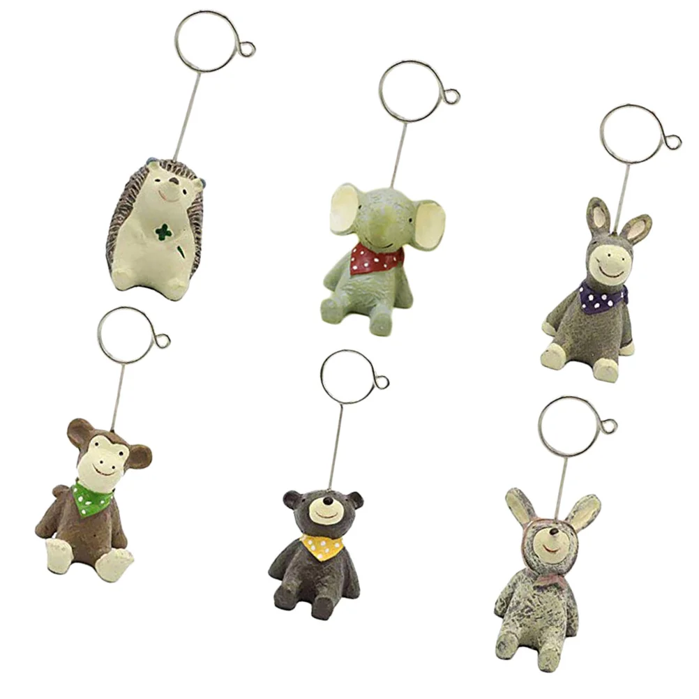 

6Pcs Funny Shaped Animal Memo Holders Resin Base Desktop Message Clip for Phone Notes Instructions Small Space Organizer