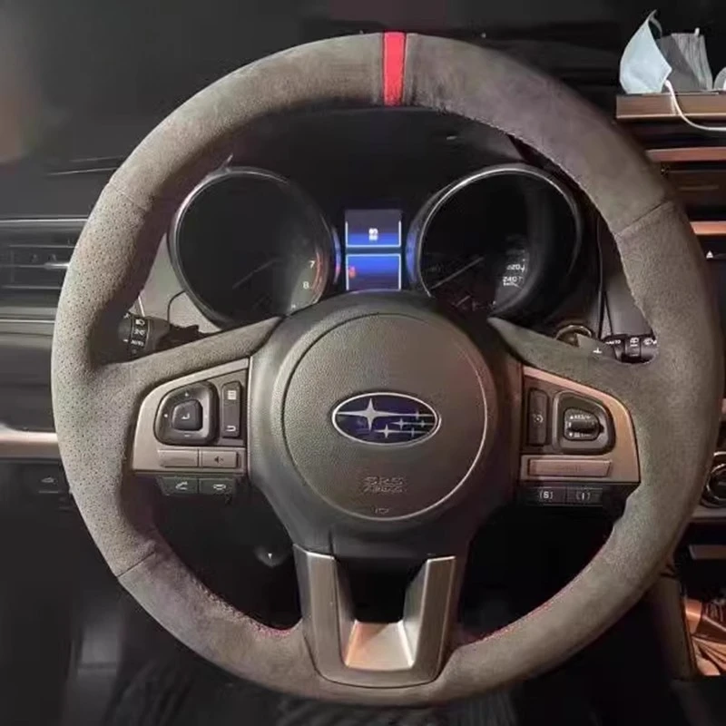 

Hand Stitched non-slip red line style suede car Steering Wheel Cover For Subaru Legacy XV Outback Forester 2015-2018 Auto Parts