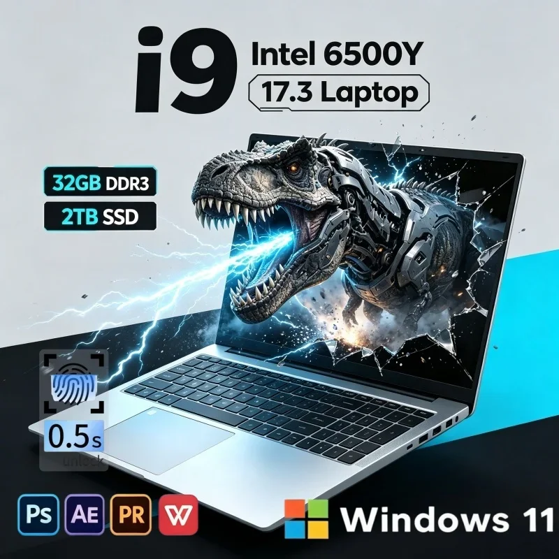 17.3" Large Screen Ultra Slim Laptop 2026 Hot Intel 6500Y 16/32GB 2TB SSD Win11 Office Notebook