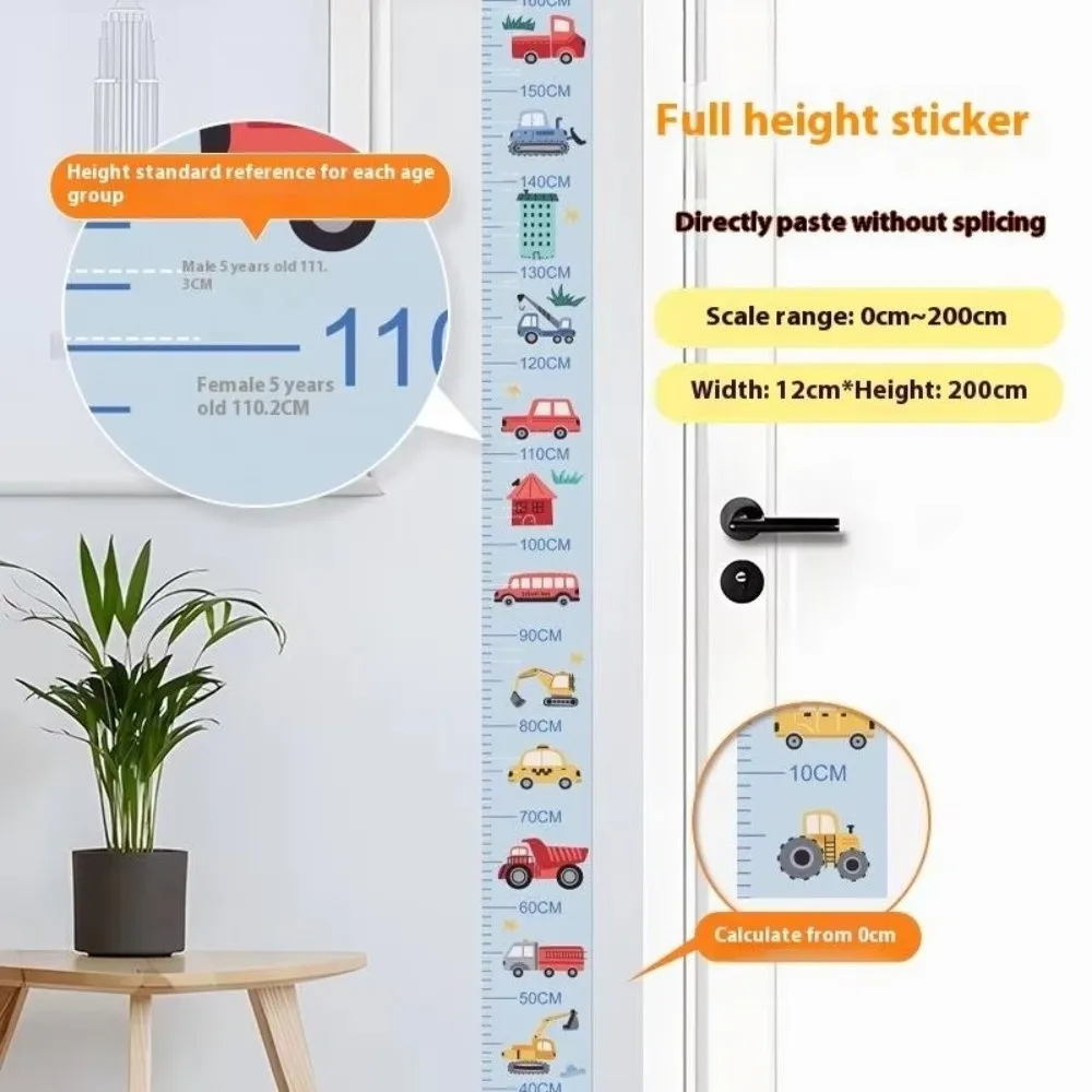 2M Height Height Measurement Sticker Self-adhesive Waterproof Unisex Growth Chart Catoon Pattern Removable Height Measuring Tape
