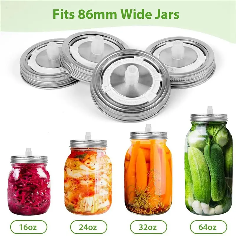 AT19-Fermentation Lids For Wide Mouth Mason Jars, 12 Stainless Steel Lids With Date Tracking, Starter Fermentation Kit