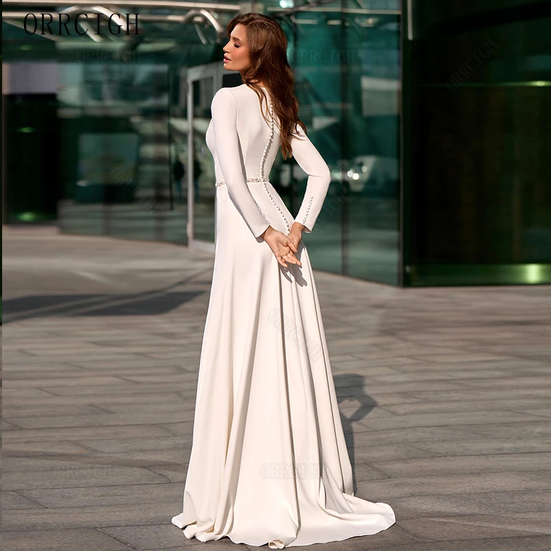 Simple Wedding Dresses with Sleeves Squre Neck Floor Length Civil Engagement Dress Zipper Back Bridal Gown Customizable