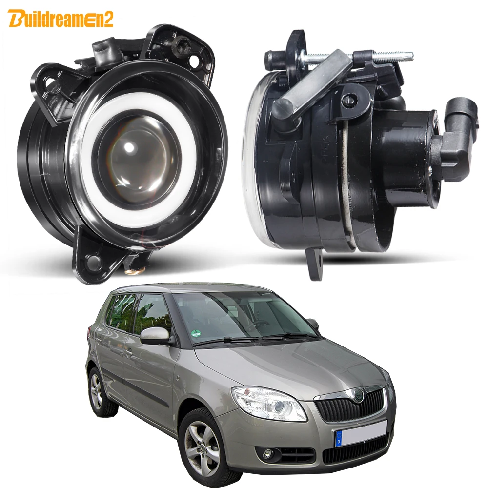 2X30W zespół światła przeciwmgielnego z anielskim okiem DRL dla Skoda Fabia Mk1 2005 2006 2007 2008 samochodu z przodu LED COB przeciwmgielne reflektor do jazdy dziennej dzienne