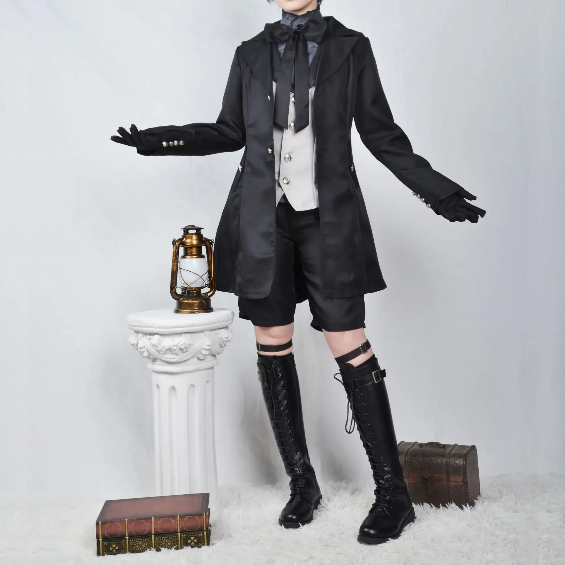 Black Butler Ciel Phantomhive Cosplay Costume Japanese Anime Halloween Party Devil Uniform for Young Master Wig Eye Mask