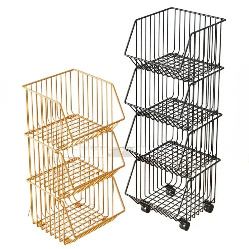 Fruit Vegetable Dog Toy Kitchen Bedroom Multi-Layer Storage Basket Rack Stackable Basket Cart Easy To Install with Wheels