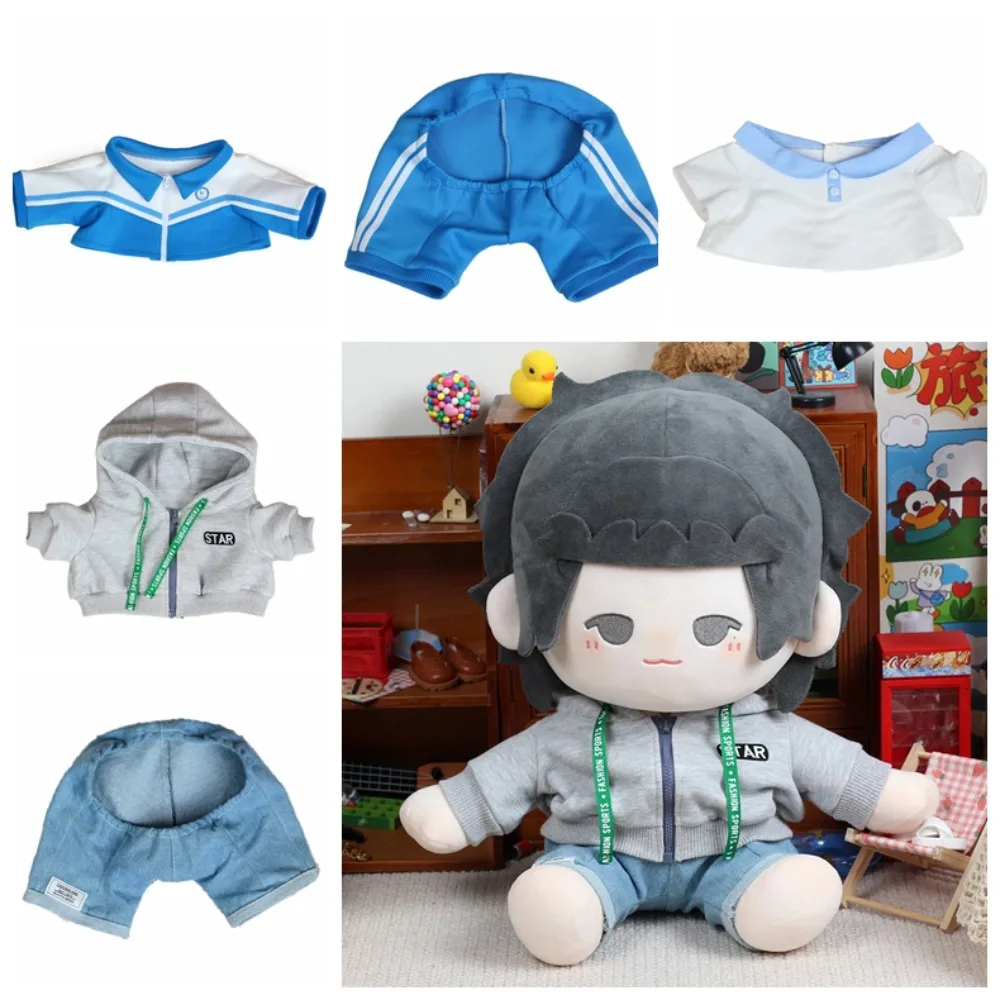 Roupas de boneca de algodão com capuz 40cm, uniforme escolar, shorts jeans, roupas de boneca de pelúcia, camiseta de desenho animado, sem atributo, roupas de boneca