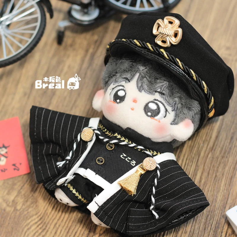 Japanese Kimono Preppy Style Haori Stripes Black Uniform Suit For 10cm Plush Cotton Body Dress Up Clothes Outfits Cosplay Gifts