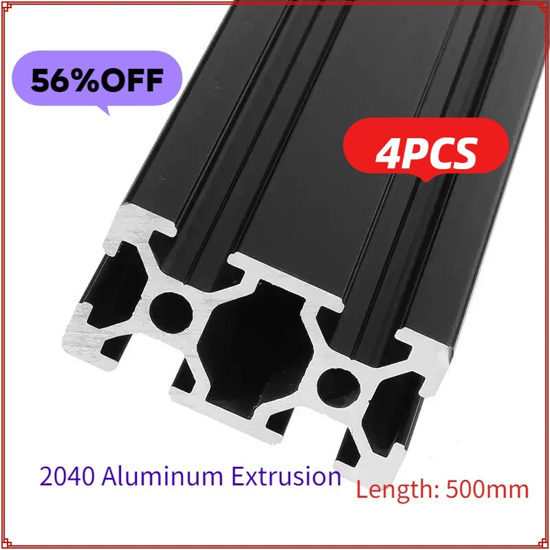 

4pcs 500mm 2040 Aluminum Extrusion CNC 3D Printer Parts Profile Anodized Rail Linear Aluminum Frame European Standard Black