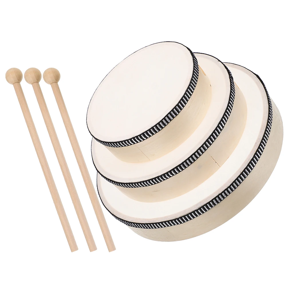 

3 Pcs Hand Drum Teaching Aids Percussion Tambourine Kids Musical Instruments Aldult for Adults Wood Child