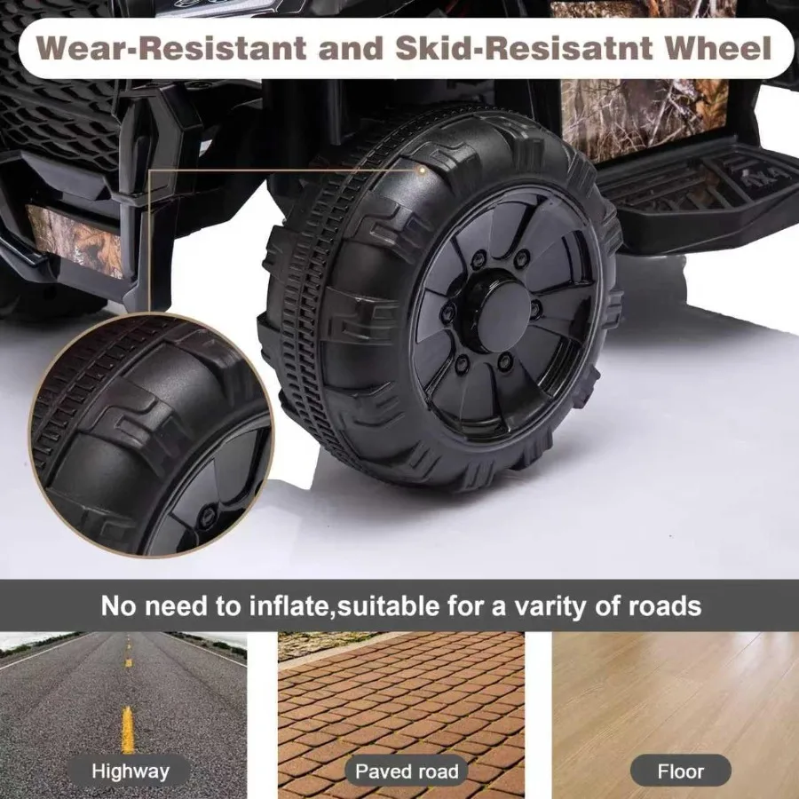 Elektryczny pojazd ATV na baterie 6V, quad 4-kołowy z reflektorami, MP3, USB, regulacją głośności, dużym siedzeniem.