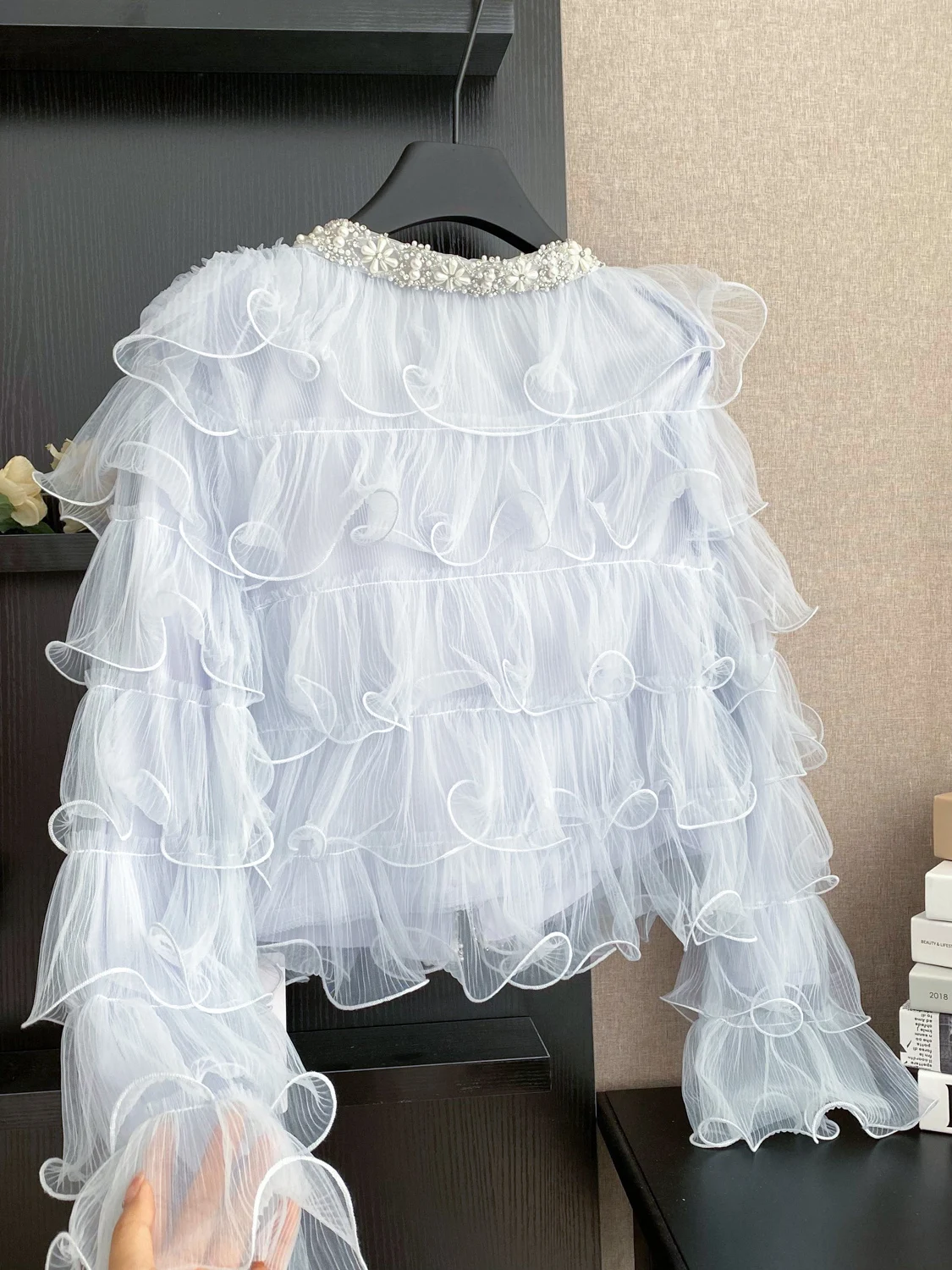 Ele Diamond Embedded V-Ne Open Vest Dames irt Luxe Sensation Parel Kant Stof Koreaanse Sle Loose Fit