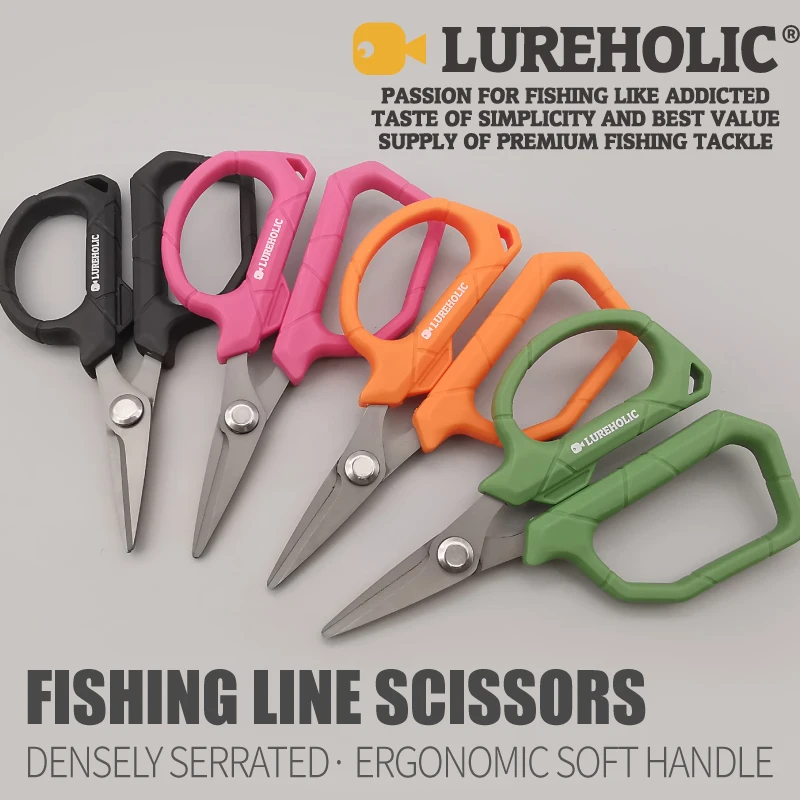 Lureholic Fishing Line Scissors, Densely Serrated, Ergonomic soft handle, 11.5 cm Length, 30 g Weight, For Braided, Carbon Line