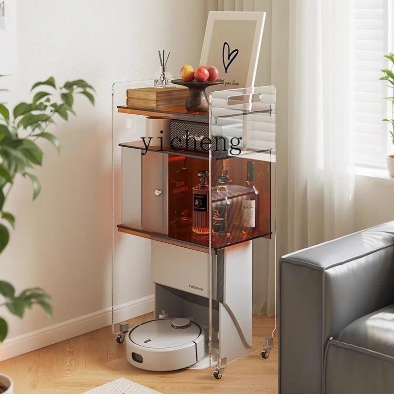 

TQH Sweeping Robot Shelf Movable Modern Simple Narwal Cabinet Transparent Living Room Living Room Small Side Cabinet