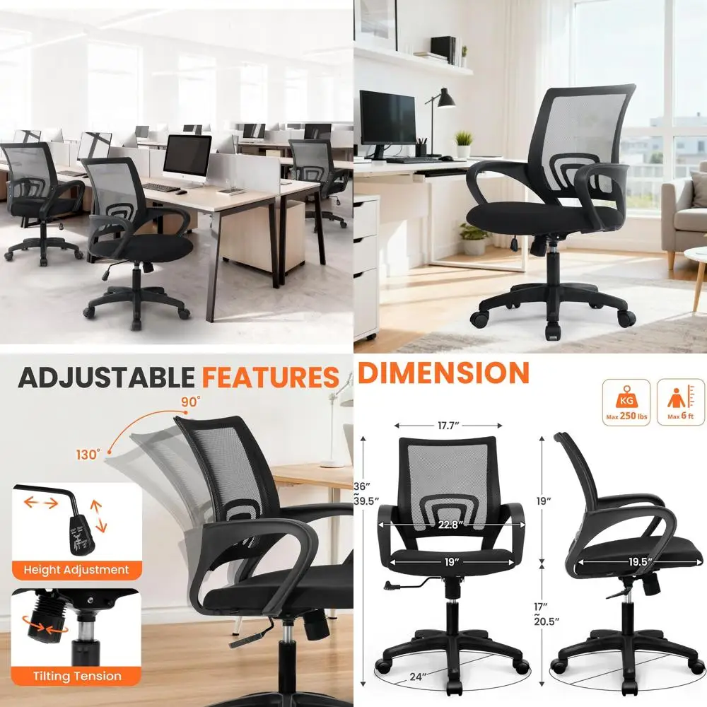 

Ergonomic Mesh Office Chair with Adjustable Height, Lumbar Support, and Swivel for Comfortable Gaming or Tasking (Black)