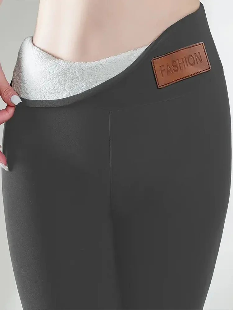 Winter Dicke Hohe Taille Stretch Frauen Leggings Warme Plüsch Leatherlabel Verhindern Kalte Hosen Dünne Beiläufige Klassische Frau Hosen