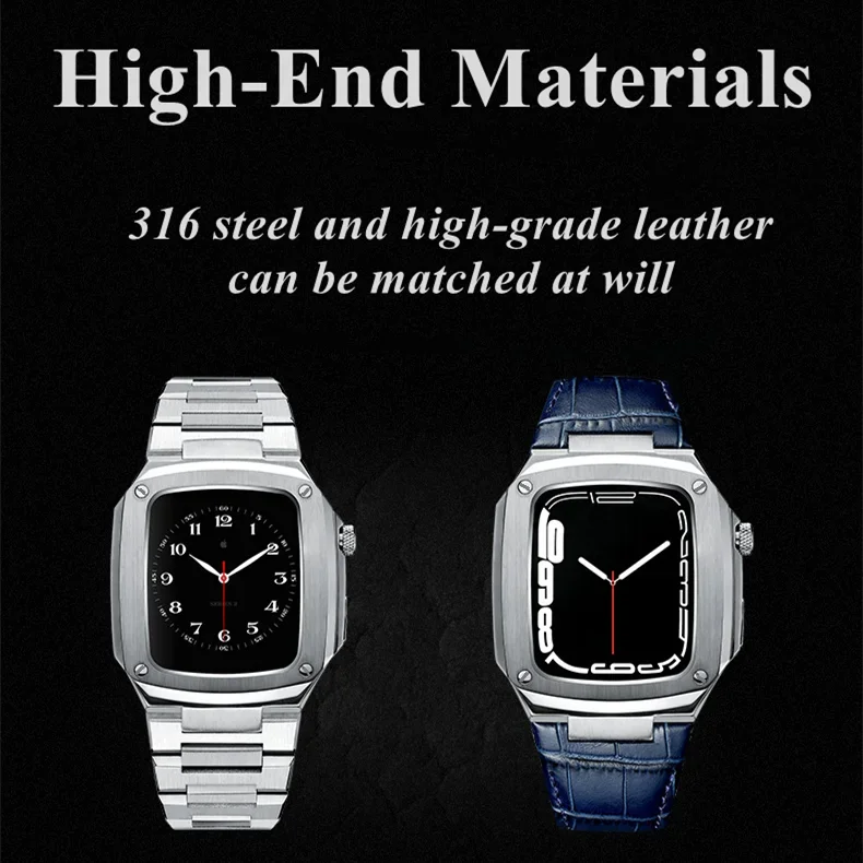 Modification Kit for Ap ple Watch Band 44mm 40mm Metal Watch Case + Leather Strap for i Watch Series 6 SE 5 4 Watch Accessories