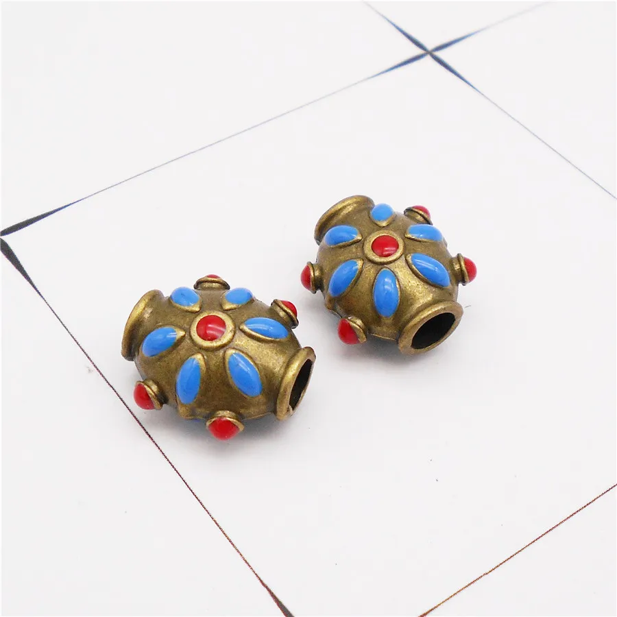 10PCS Alloy Bohemia Beads Antiqued Bronze Tone Flower Charm Pattern Necklace Bracelet Jewelry Findings Accessory