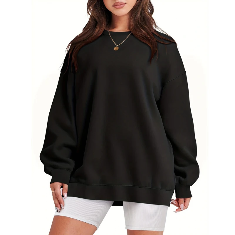 Women\'s Clothing 2023 Autumn Trendy Casual Streetwear Oversized Sweatshirts Y2K Solid Round Neck Long Sleeve Pullover Tunic Tops