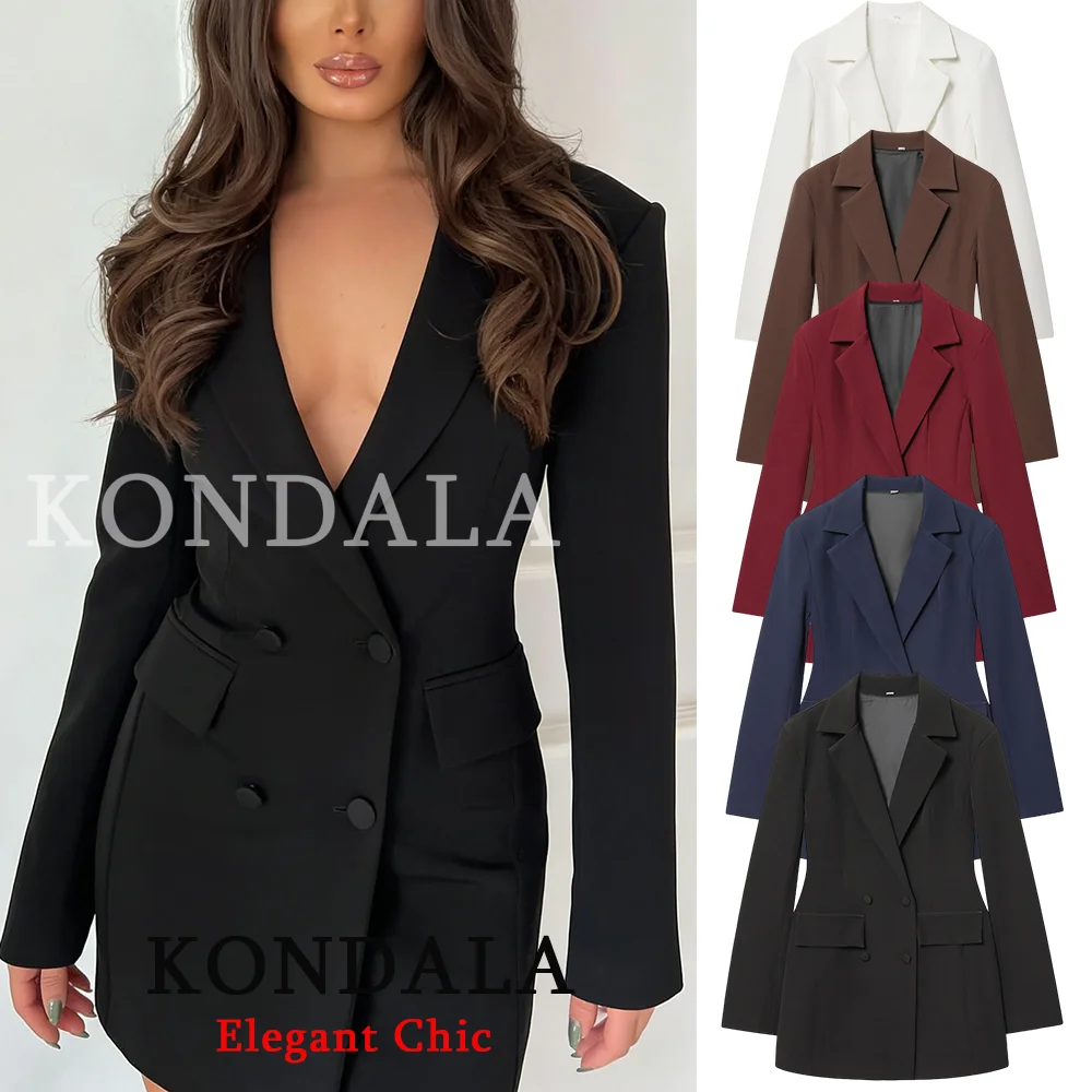 

Женский модный приталенный блейзер KONDALA с двубортным воротником-стойкой и подолом-килт, новая коллекция весна 2026, стильный женский блейзер