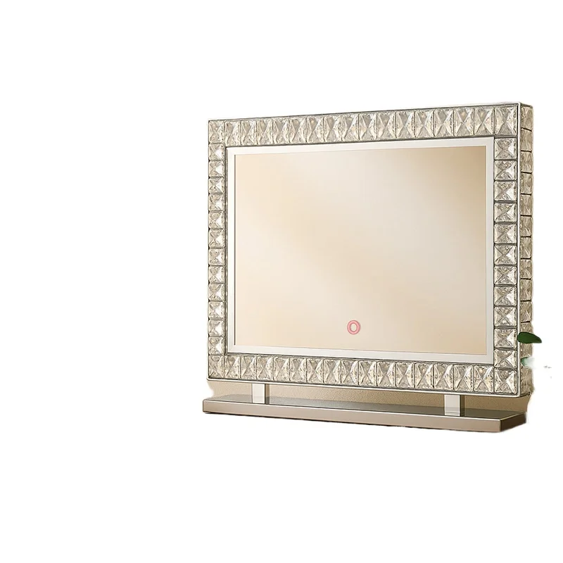 LED crystal makeup mirror stainless steel desktop large makeup mirror with lamp fill light mirror