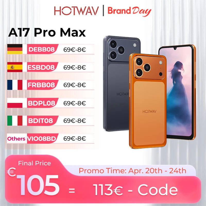 Smartphone HOTWAV A17 Pro Max 6,75'' 120Hz 4 Go 256 Go, Téléphone Portable Android 15 5160 mAh, Téléphone Fin avec Prise Jack 3,5 mm