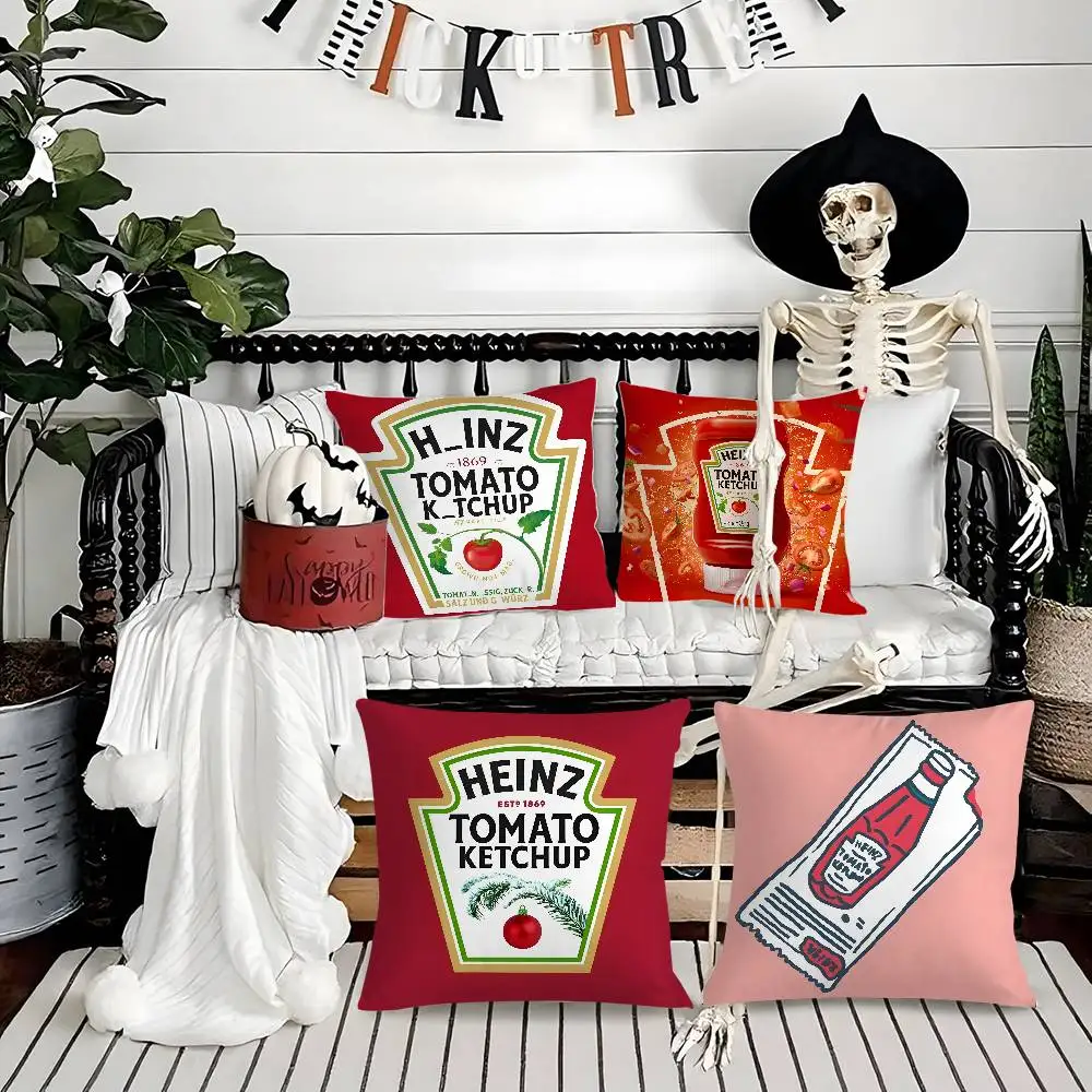 

Funny H-heinzS Ketchup Label Pillow Case Soft Plush Fabric Double Sided Print Decorative Home Living Room Gift Cushion
