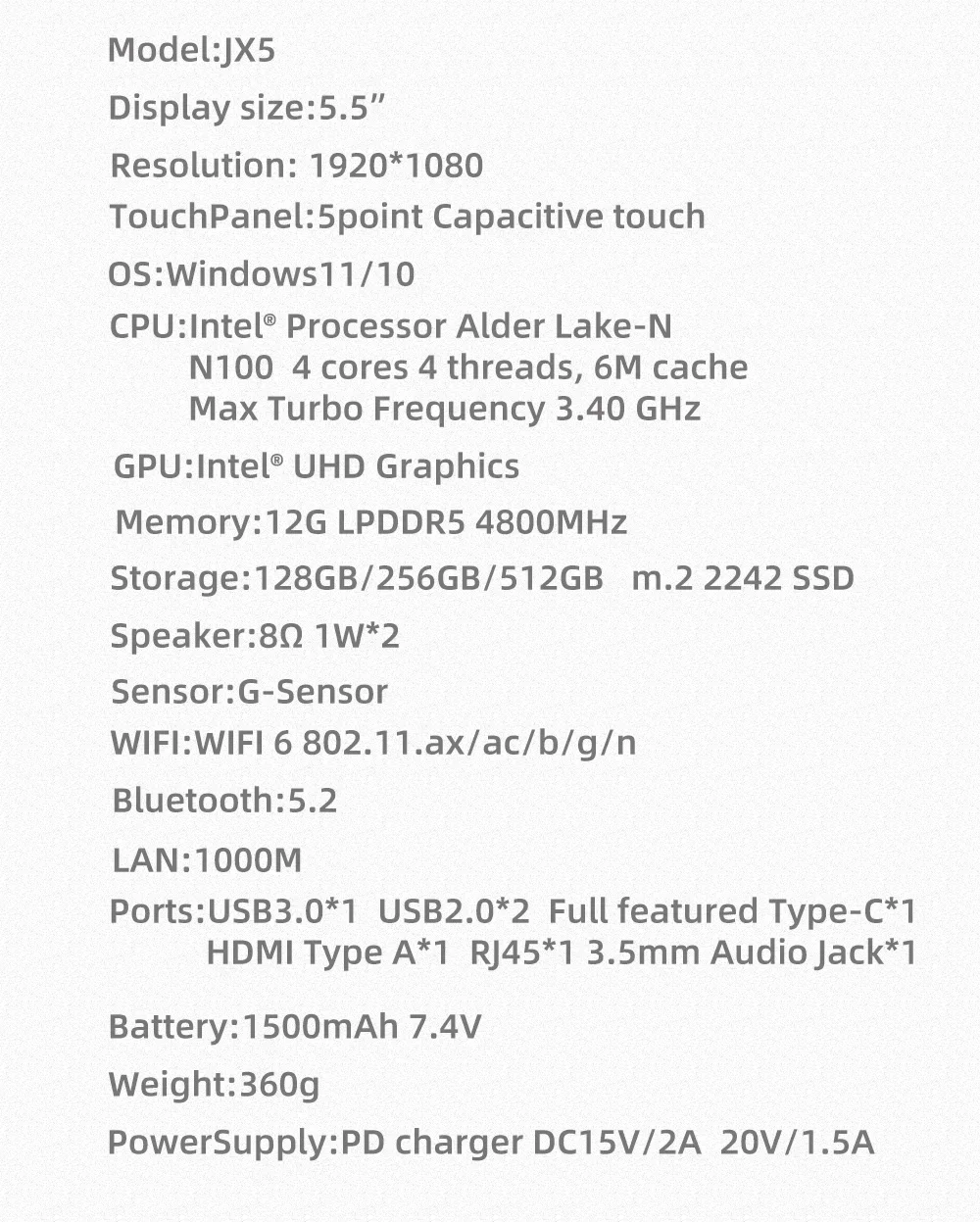 SZBOX Alder Lake N100 Pocket JX5 Mini PC WIFI6 BT5.2 DDR5 Windows 11 Touchscreen Tablet PC HD Type-C Dual Screen Laptop