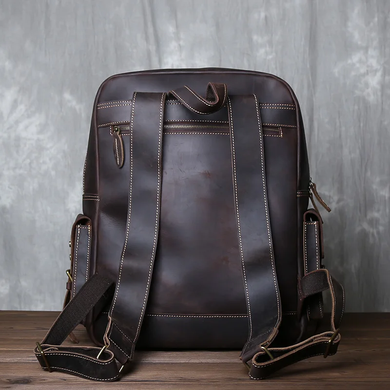 New Retro Crazy Horse Leather Backpack Men's Top Layer Leather Backpack Casual Outdoor Travel Bag Tide