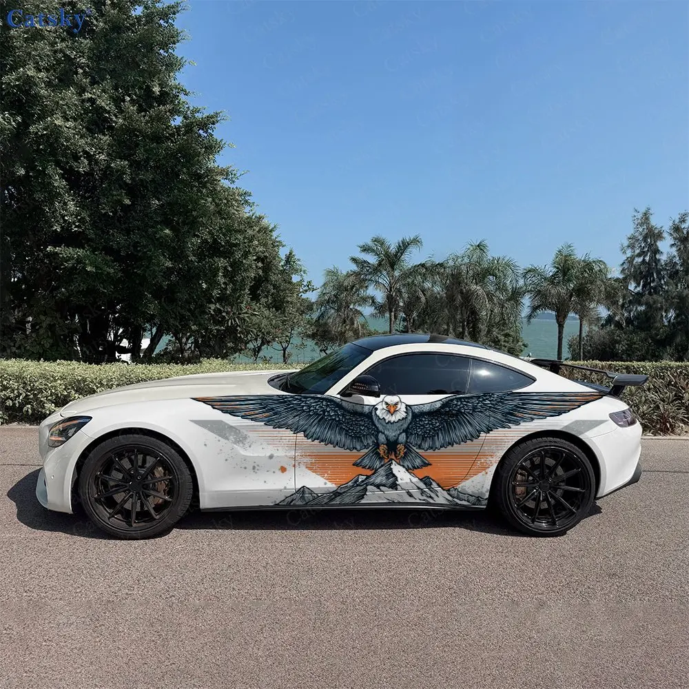 

2pcs Wild Eagle Retro Spirit Realm, Durable, Fade-resistant, Enhance Vehicle Aesthetics With Bold Artistic Design Car Vinyl Wrap
