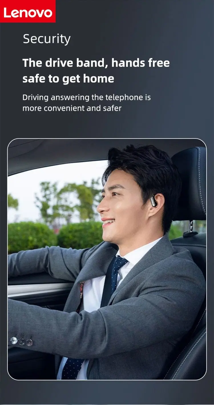 Original Lenovo  Wireless Business Headphone Ear-Hook HIFI Bass Noise Cancelling Earphone With Mic Earbuds Sport Game Headse