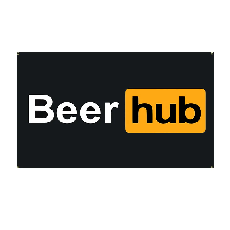 Playful Beer Hub Flag , Black with Yellow & White Text, 