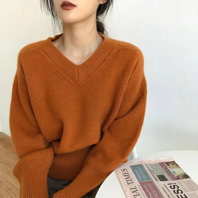 Pullovers Women Solid Simple Daily Creativity Sweet All-match Leisure Basics Prevalent Tender Autumn Warm Vintage Korean Style