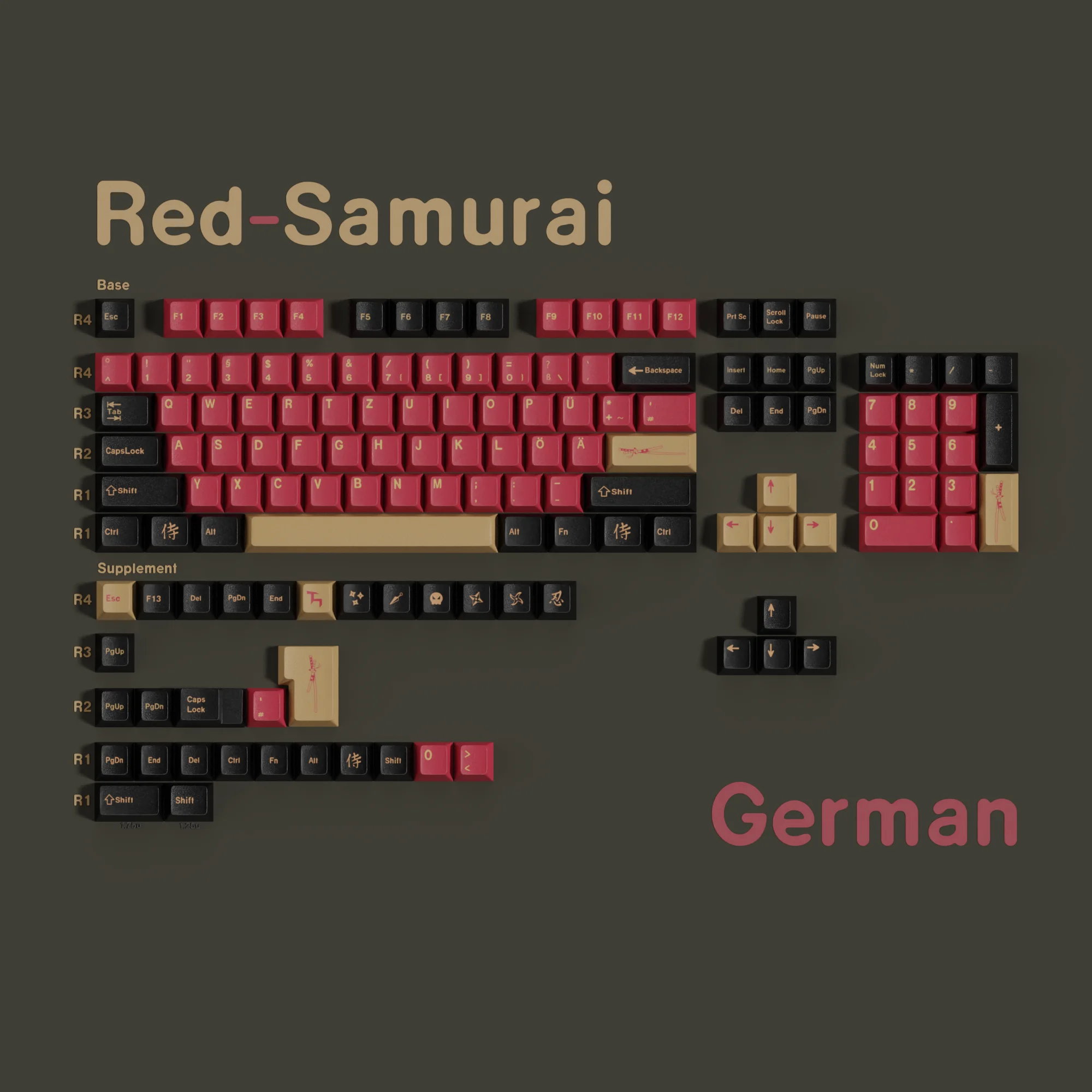 ISO DE Layout Keycaps For ISO German Mechanical Keyboard Cherry Profile PBT Dye Sub Keycap Red Samurai Blue Samurai Night Sakura