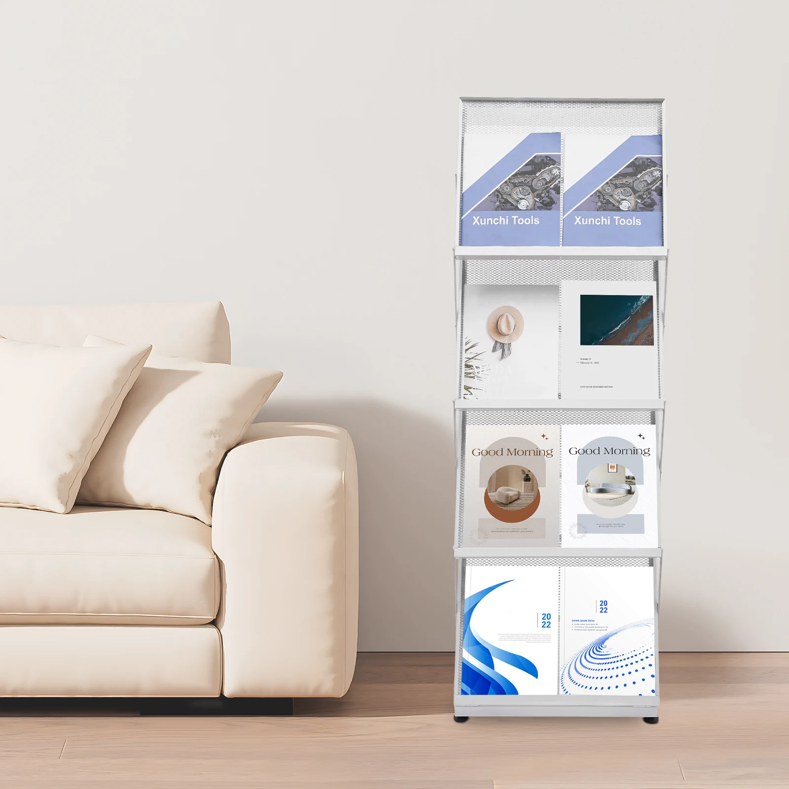 

Foldable Magazine Rack Display Stand Brochure Newspapers Display Rack 4 Tiers A3 Book Storage Floor Standing