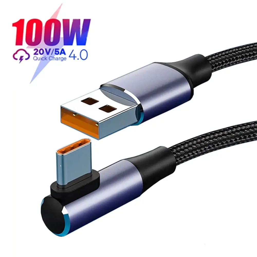 90 Degree Data Line 5A PD 100W Fast Charging Right Angle USB A to USB Type C Cable