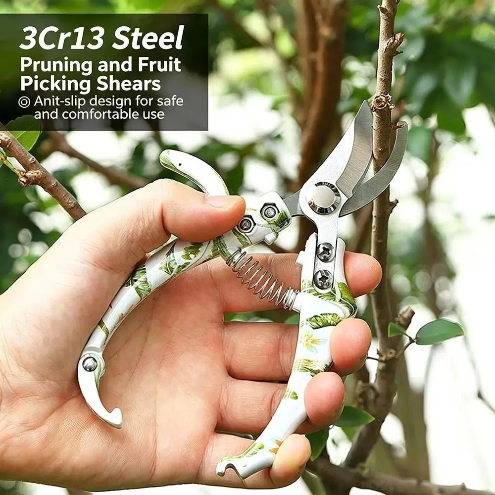 SK5/Stainless Steel Pruning Shears Floral Pattern Non-slip Handle Garden Scissors Auto Rebound Effortless Fruit Picking Pruner