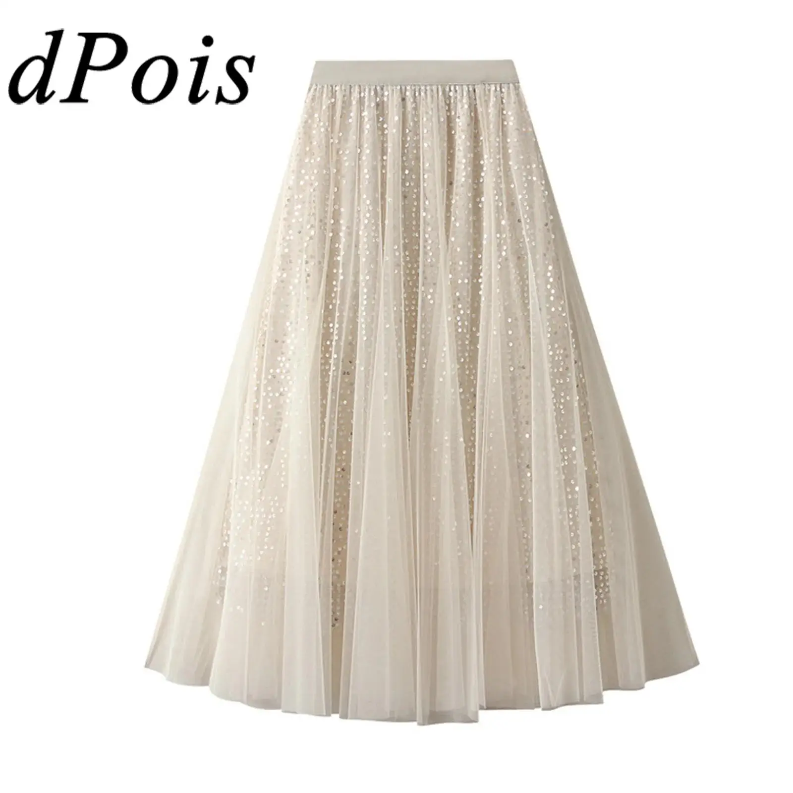 Woman Elegant Skirts Sparkly Sequin Mesh Elastic Waistband Skirt for Party Banquet Pageant Evening Skirts for Women Fashion