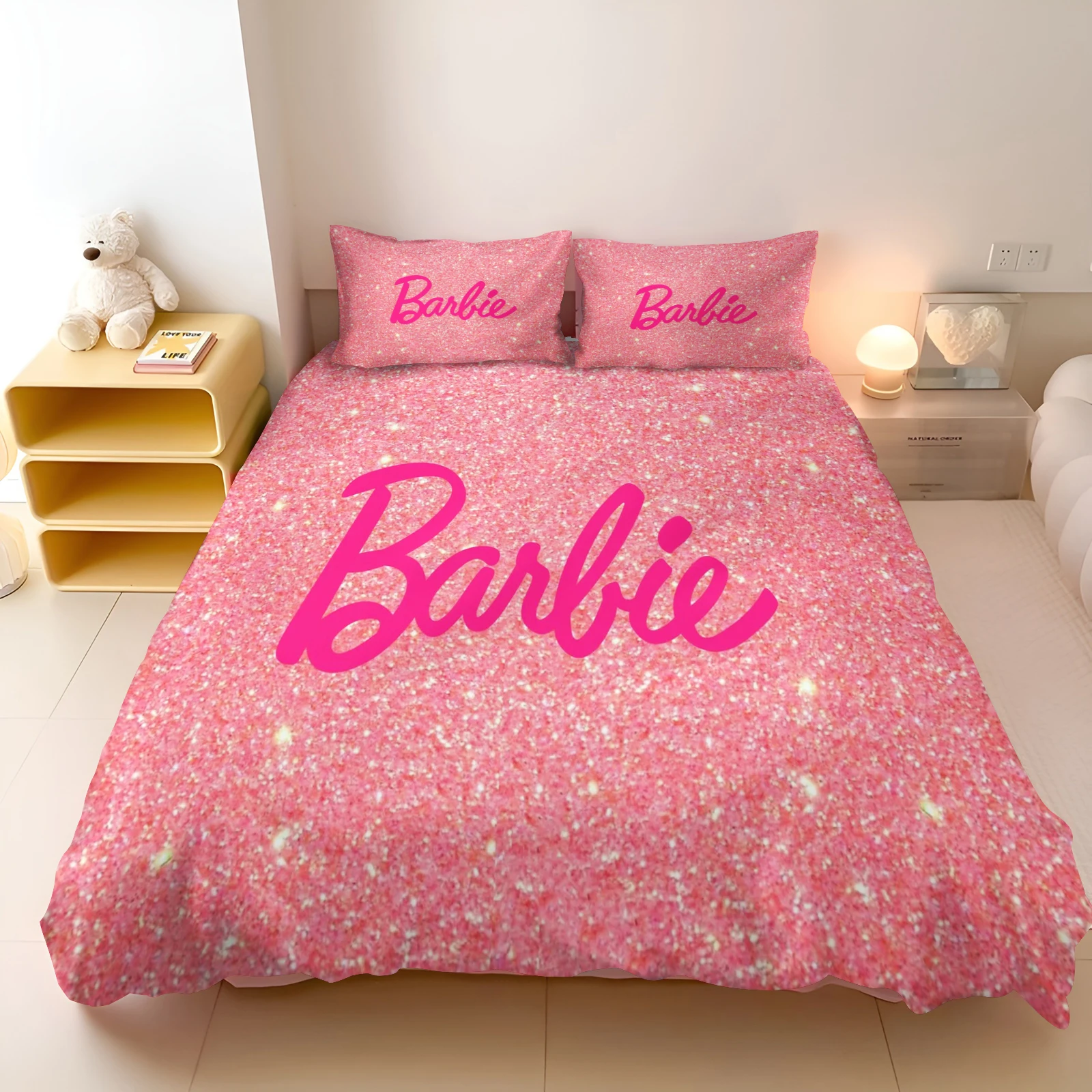 

Набор MINISO с принтом Барби для девочек, розовый комплект постельного белья из 2 предметов с современным пододеяльником и брендом Disney