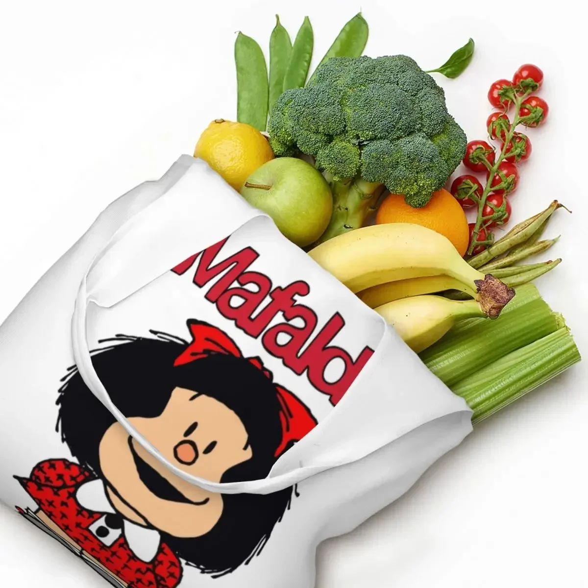 Custom Cute Mafalda Shopping Tote Bags Reusable Argentine Cartoon Quino Comics Canvas Groceries Shoulder Shopper Bags Handbag