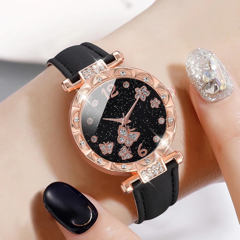 1PCS Simple Luxury Leather Strap Watch Black Casual Fashion Quartz Watch Is The Perfect Gift For her (No Box)