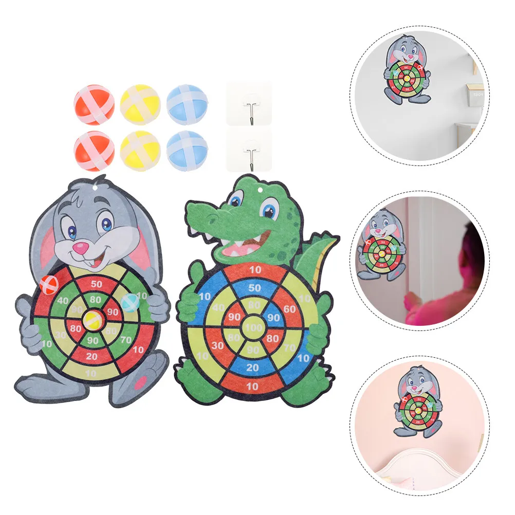 

2 set Sticky Ball Dart Board Kids Indoor Game Set Cartoon Animal Design Throwing Game For Children Birthday Gift Board Games For