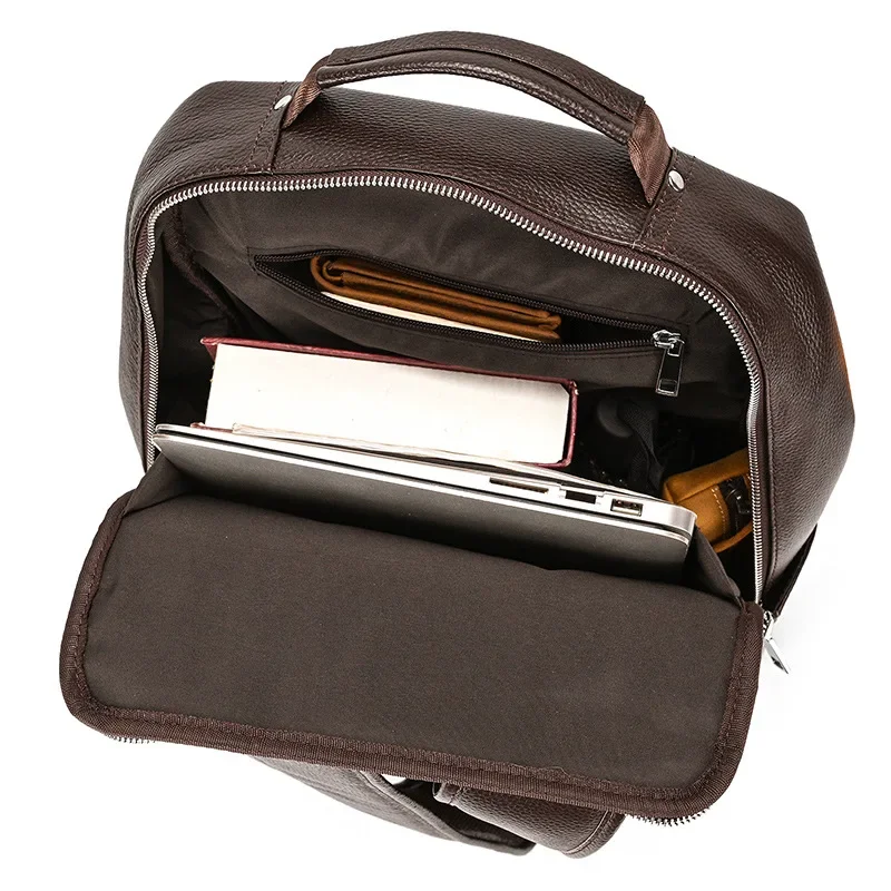 2025 패션 암소 정품 ​​가죽 남자 배낭 진짜 천연 가죽 학생 배낭 소년 럭셔리 브랜드 대형 컴퓨터 노트북 가방