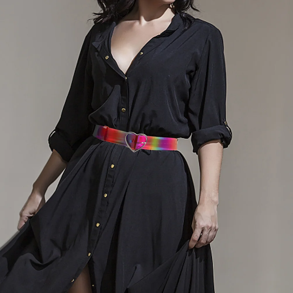 2 szt. Przezroczysty pasek do spodni z klamrą w kształcie serca, PVC, tęczowy, uroczy, w stylu punk, modny pasek do sukienek, damski pasek do spodni jeansowych i spódnic