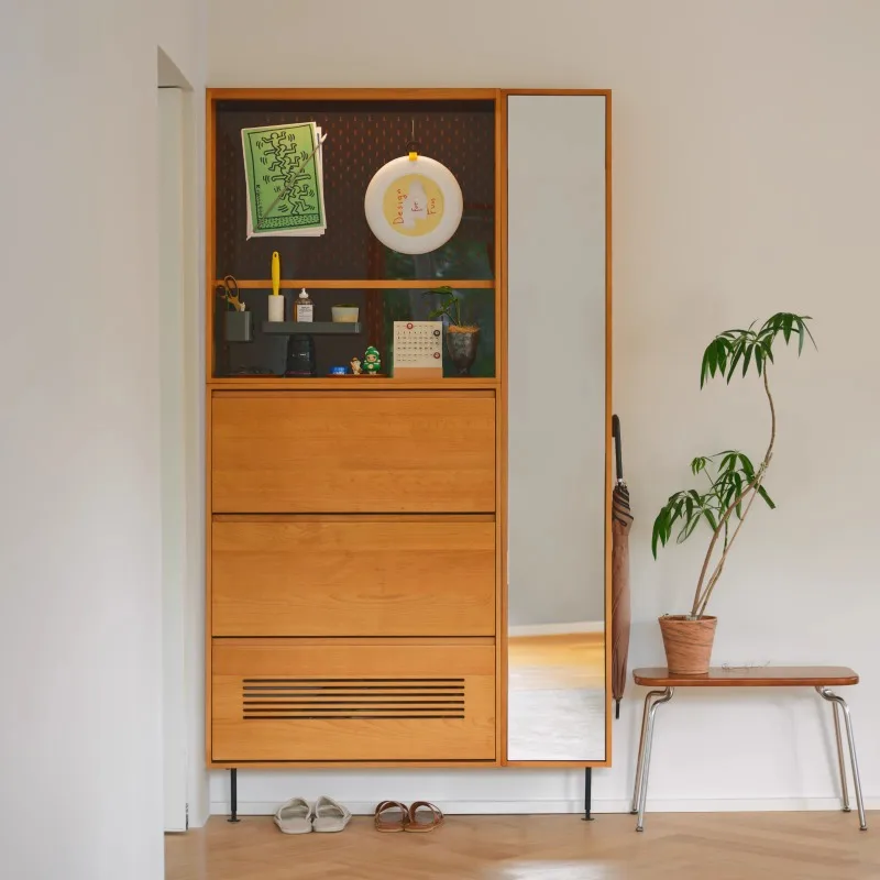 

Thin shoe cabinet | Nordic Japanese retro entrance ultra-thin extremely narrow storage cabinet Tipping bucket cabinet