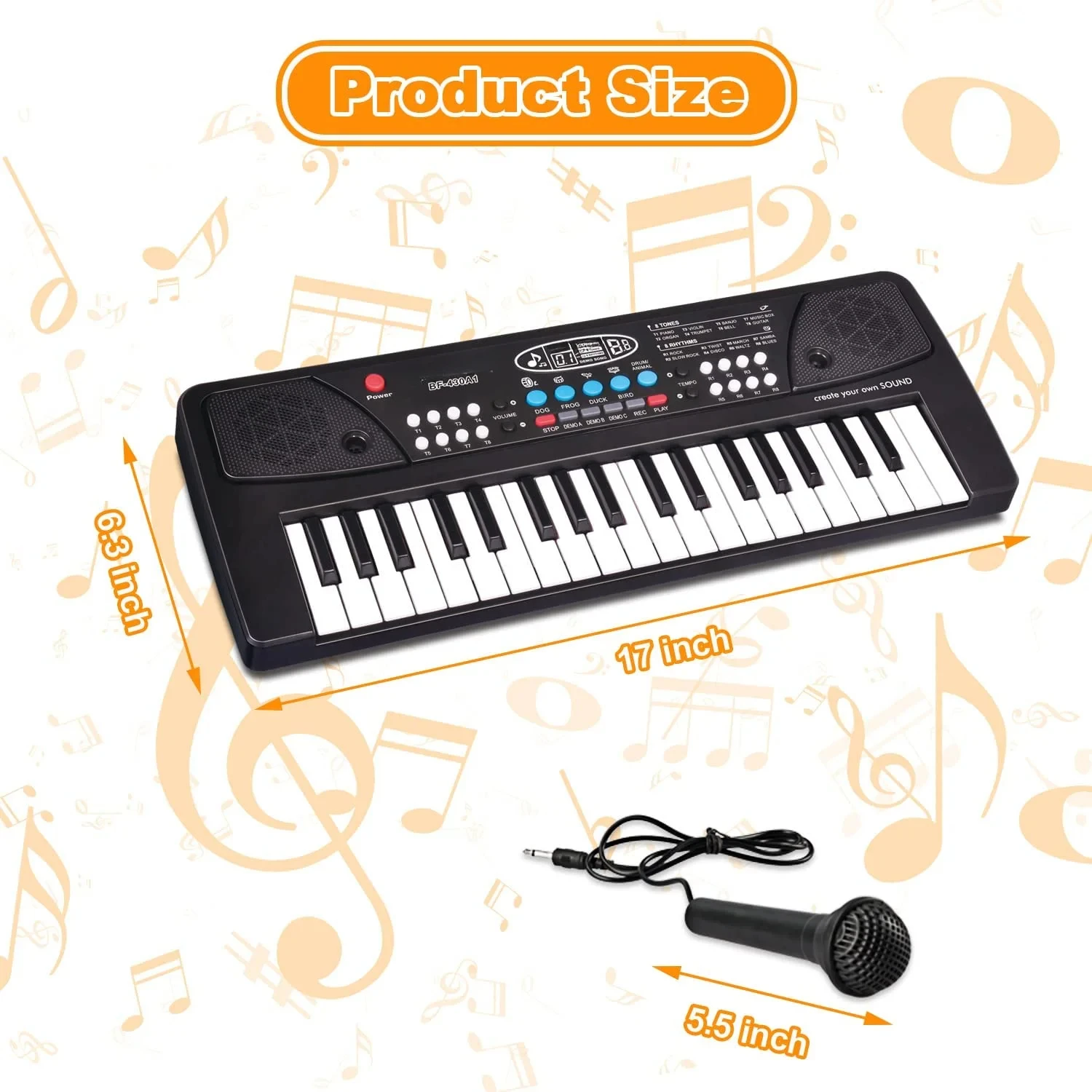 Kids Keyboard Piano,37 Keys Portable Electronic Keyboards Piano for kids with Microphone-Music Piano Toys for Children (Black)