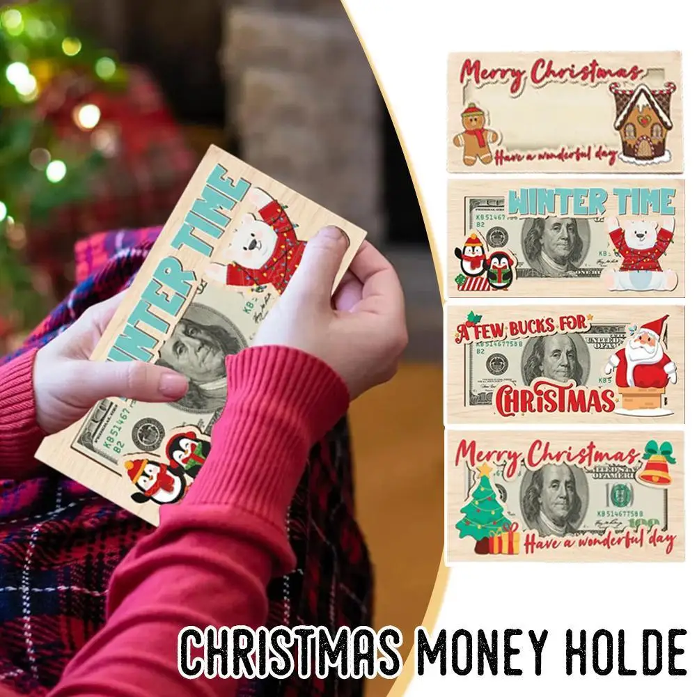 Christmas Santa Elk Money Holders For Cash For Kids Christmas Money Envelopes For Cash Gifts Christmas Wooden Money Card Holder