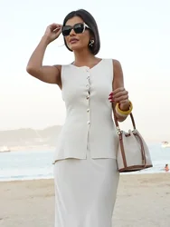 2025 Fashion Golden Single Breasted Sweater Vest Women Causal Sleeveless V-neck Slim Knit Cardigan Autumn New High Street Tops