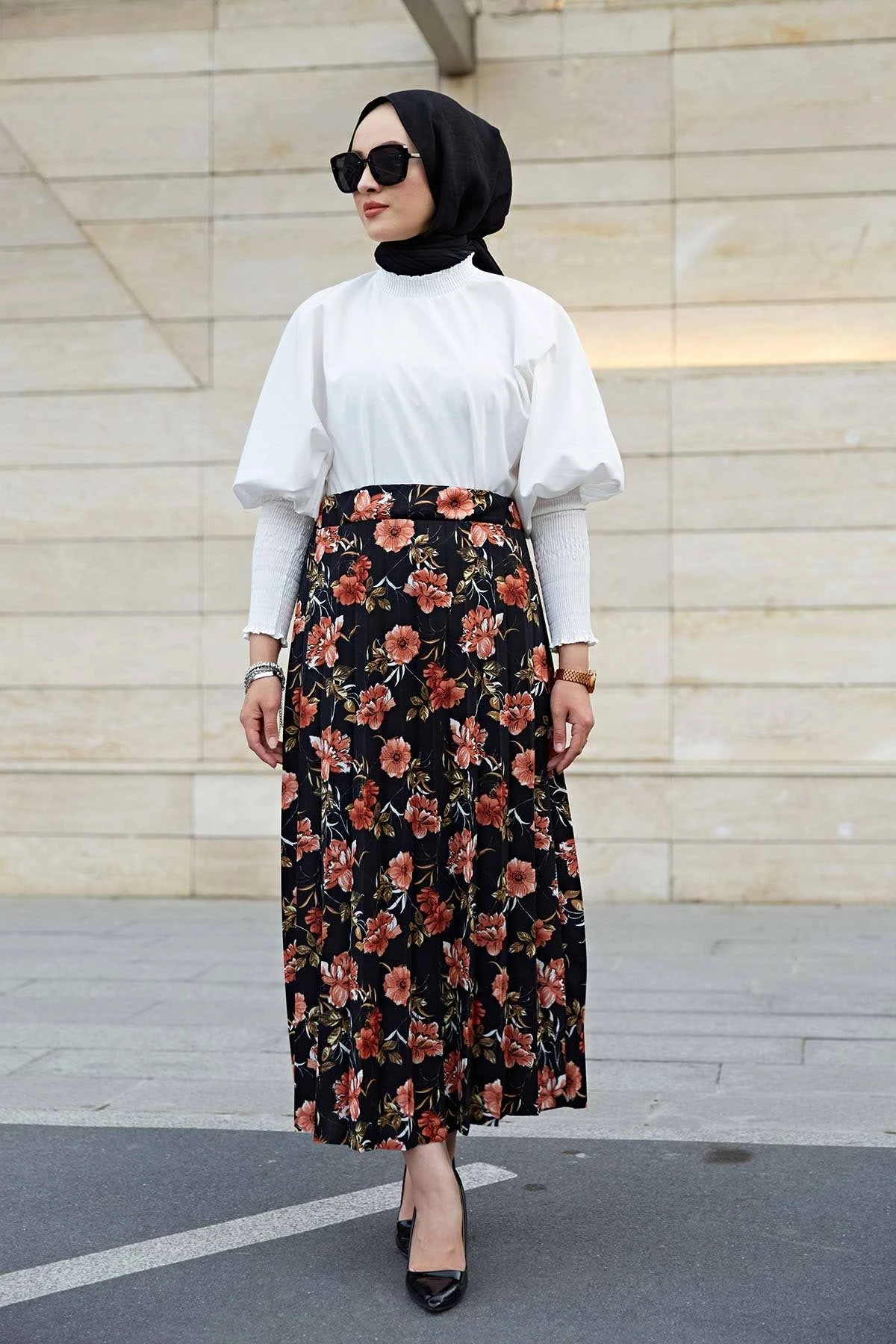 Patterned Skirt E-Black Winter Autumn 2021 Muslim Women Hijab headscarf Islamic Turkey